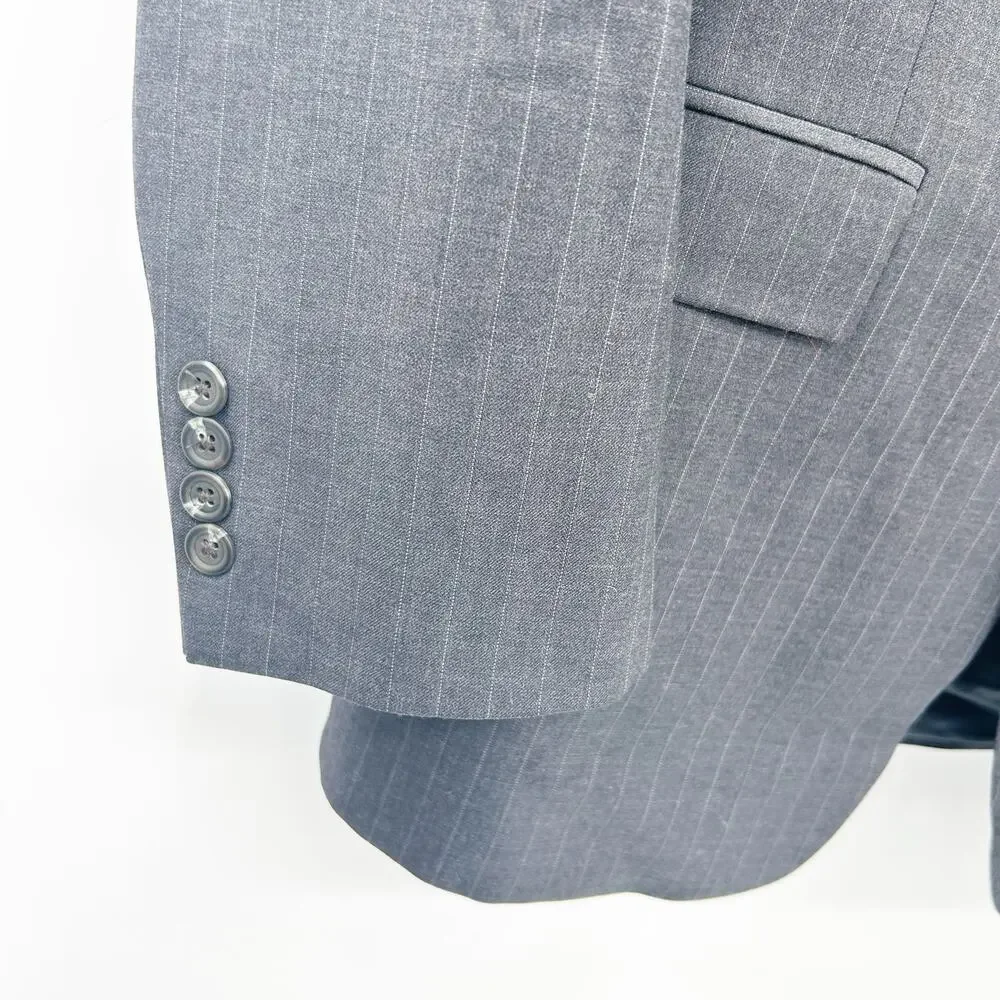 Lauren Ralph Lauren Mens Business Formal Pinstripe 100% Wool Blazer‎ 44R Gray